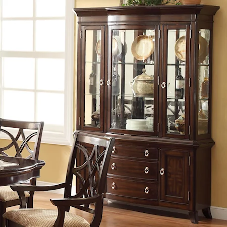 Glass Door China Cabinet with 3 Drawers